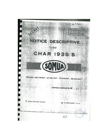NOTICE DESCRIPTIVE DU CHAR 1935S - 1939 - PHOTOCOPIES DE DOCUMENTS