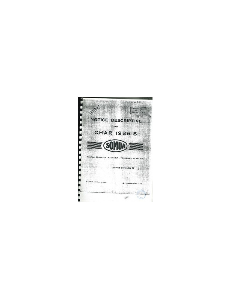 NOTICE DESCRIPTIVE DU CHAR 1935S - 1939 - PHOTOCOPIES DE DOCUMENTS NOTICE DESCRIPTIVE DU CHAR 1935S - 1939 - PHOTOCOPIES DE DOCUMENTS