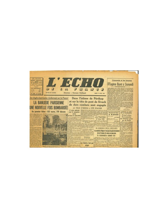 LÔECHO DE LA FRANCE - LOT DE 7 JOURNAUX - MARS AVRIL 1944