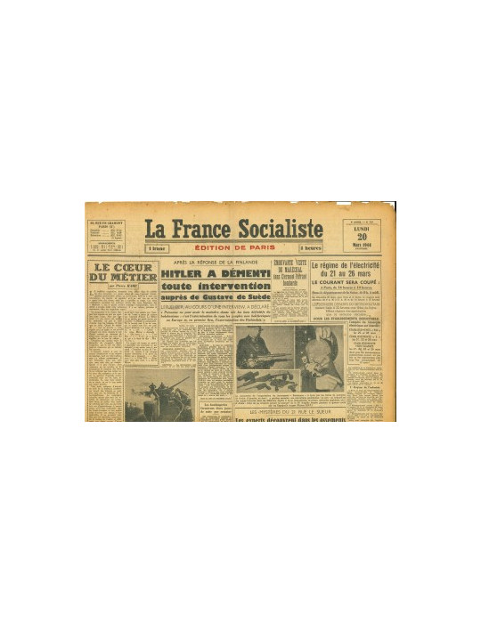 LA FRANCE SOCIALISTE - LOT DE 5 JOURNAUX - MARS AVRIL 1944
