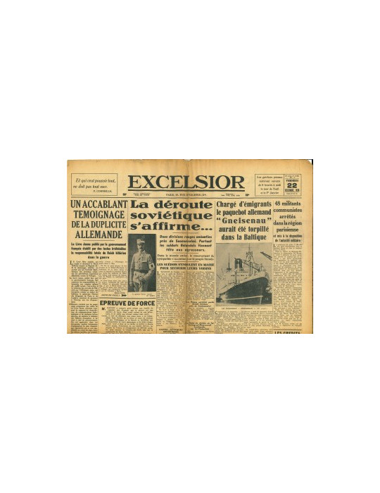 EXCELSIOR - LOT DE 8 JOURNAUX - DECEMBRE 1939