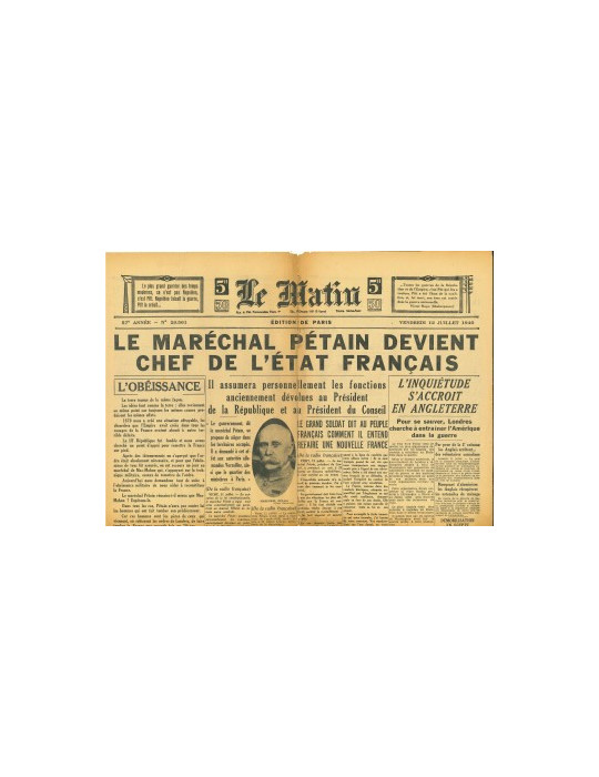 LE MATIN - JOURNAL DU 12 JUILLET 1940
