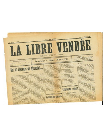 LA LIBRE VENDEE - JOURNAL DU DIMANCHE 18 MARS 1923