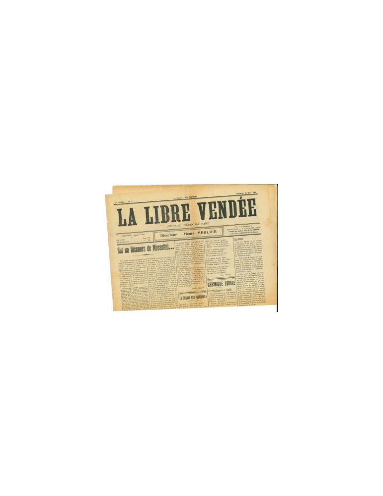 LA LIBRE VENDEE - JOURNAL DU DIMANCHE 18 MARS 1923 LA LIBRE VENDEE - JOURNAL DU DIMANCHE 18 MARS 1923