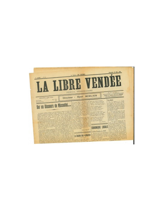 LA LIBRE VENDEE - JOURNAL DU DIMANCHE 18 MARS 1923