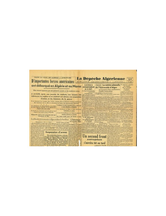 LA DEPECHE ALGERIENNE - JOURNAL DU DIMANCHE 8 ET DU LUNDI 9 NOVEMBRE 1942