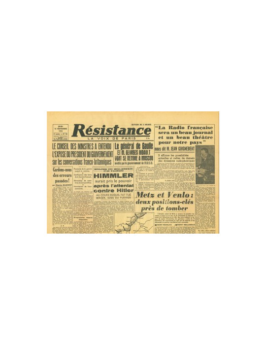 RESISTANCE LA VOIX DE PARIS - JOURNAL DU JEUDI 16 NOVEMBRE 1944