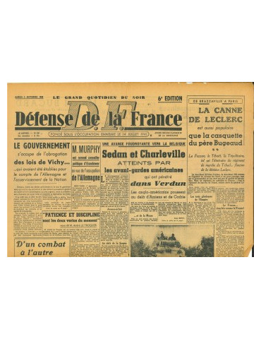 DEFENSE DE LA FRANCE - JOURNAL DU SAMEDI 2 SEPTEMBRE 1944