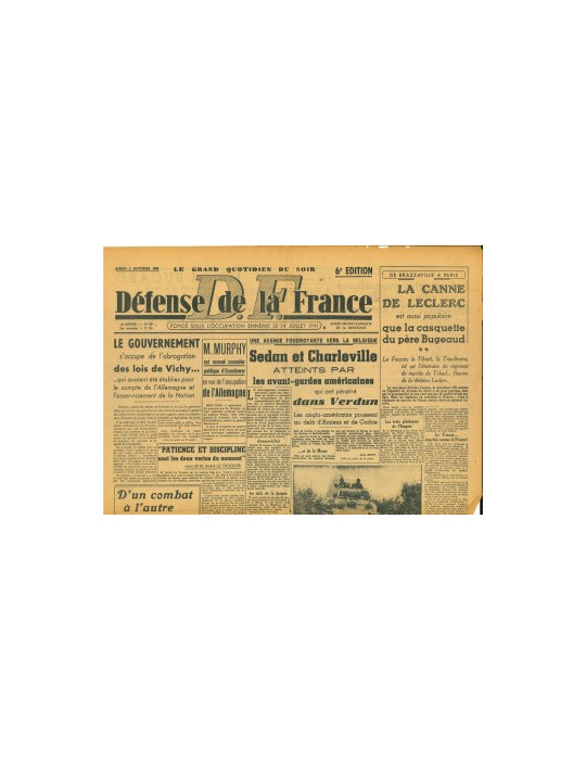 DEFENSE DE LA FRANCE - JOURNAL DU SAMEDI 2 SEPTEMBRE 1944