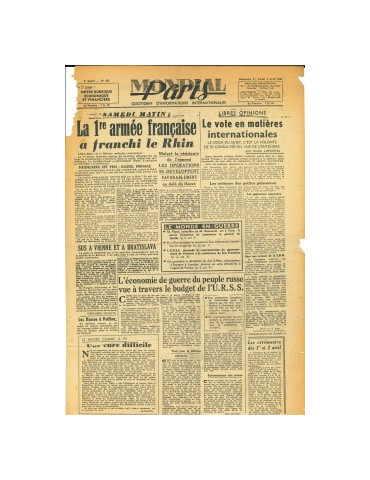MONDIAL PARIS - JOURNAL DU LUNDI 2 AVRIL 1945