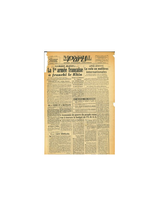 MONDIAL PARIS - JOURNAL DU LUNDI 2 AVRIL 1945