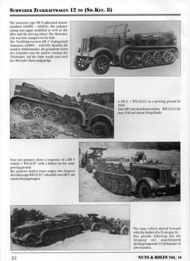 NUTS & BOLTS VOLUME 16 : Schwerer Zugkraftwagen 12 to and Variants (Daimler-Benz) Sd.Kfz. 8