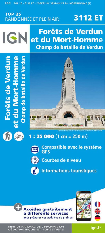 CARTE IGN FORETS DE VERDUN ET DU MORT-HOMME