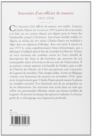 SOUVENIRS D'UN OFFICIER DE ZOUAVES 1915-1918