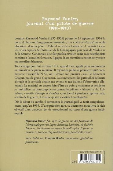 RAYMOND VANIER, JOURNAL D'UN PILOTE DE GUERRE (1914-1918)