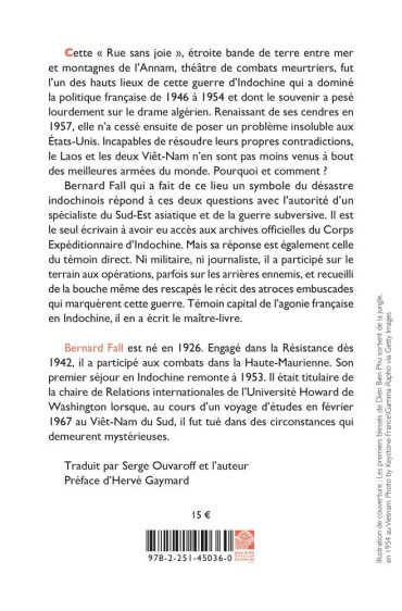 RUE SANS JOIE : INDOCHINE 1946-1962