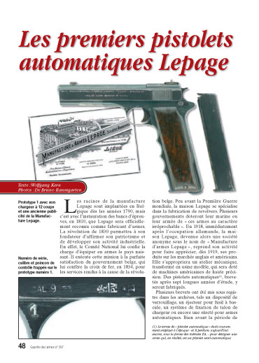 Les premiers pistolets automatiques Lepage - GDA 396 version numérique