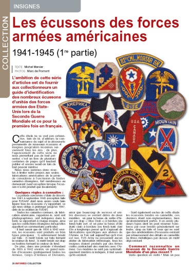 Les écussons des armées US 1941-1945 (1ere partie) - Uniformes 270 numérique